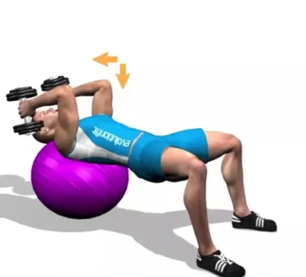 پشت‌بازو با هالتر خم بر روی روی توپ فیت‌بال